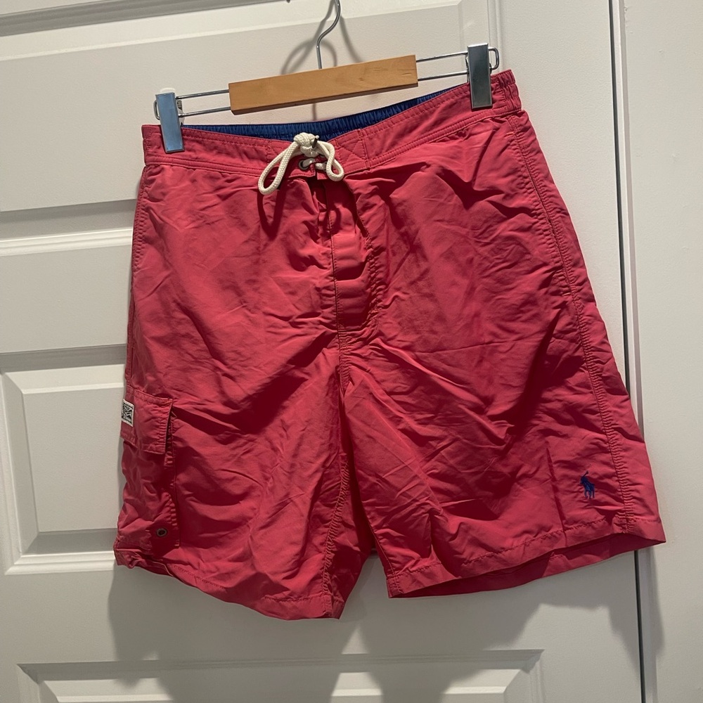 Polo Ralph Lauren Swim Trunks Mens Medium Red Lined Shorts Pony Beach Drawstring